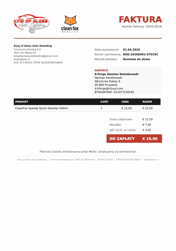 Faktura PDF — generowana automatycznie, gotowa do księgowości
